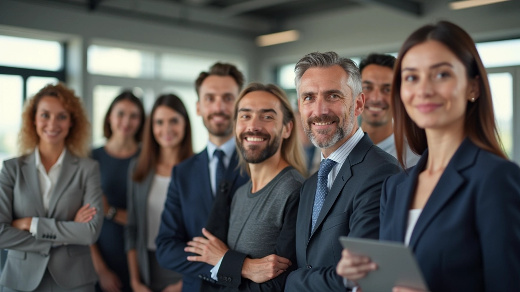 Gruppe von Menschen unterschiedlicher Nationalitäten in professioneller Umgebung, Einwanderung und Integration