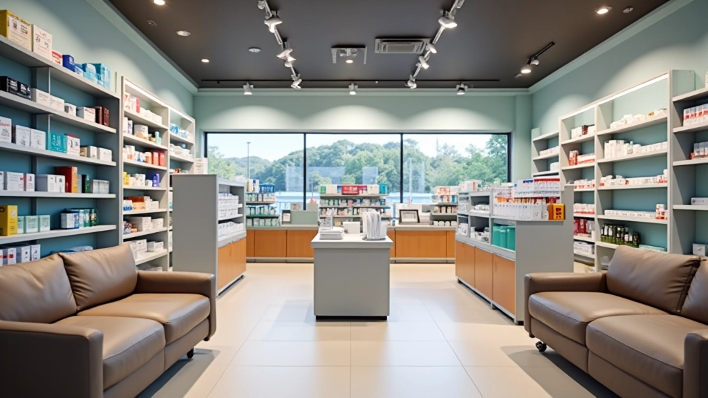 Einzelhandelsflächen für Gesundheit, Wellness und Seniorenprodukte, moderne Apotheke, Wellnessbereich